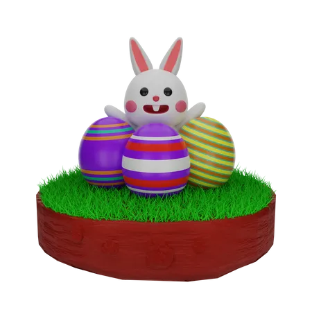 Lapin de Pâques avec des œufs  3D Illustration