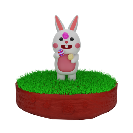 Lapin de Pâques jouant avec un œuf de Pâques  3D Illustration