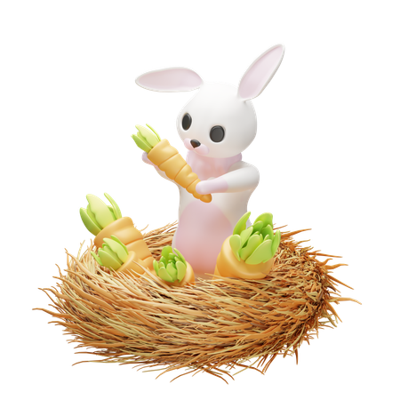 Lapin et carotte dans le nid  3D Icon