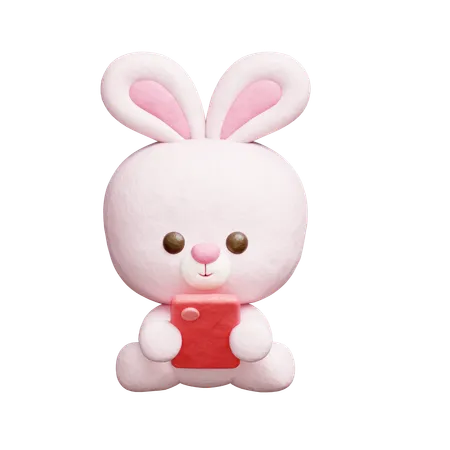 Lapin mignon regardant sur smartphone  3D Icon