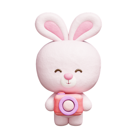 Lapin mignon tenant un appareil photo  3D Icon