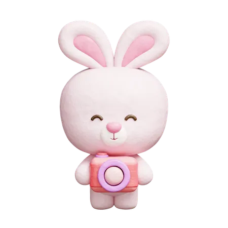 Lapin mignon tenant un appareil photo  3D Icon