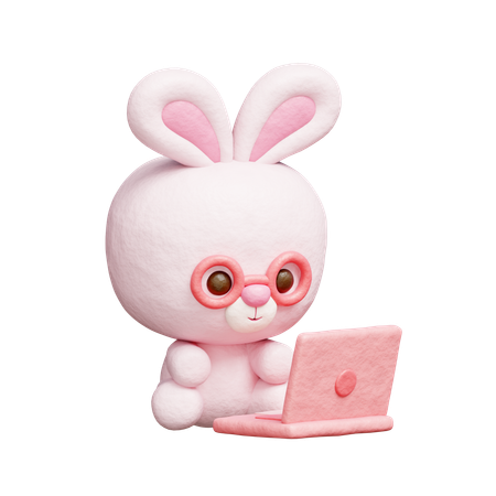 Lapin mignon travaillant sur un ordinateur portable  3D Icon