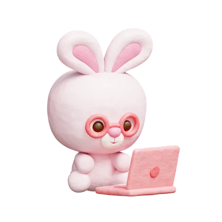 Lapin mignon travaillant sur un ordinateur portable  3D Icon