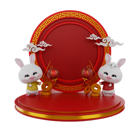 Des lapins chinois sur le podium chinois  3D Illustration