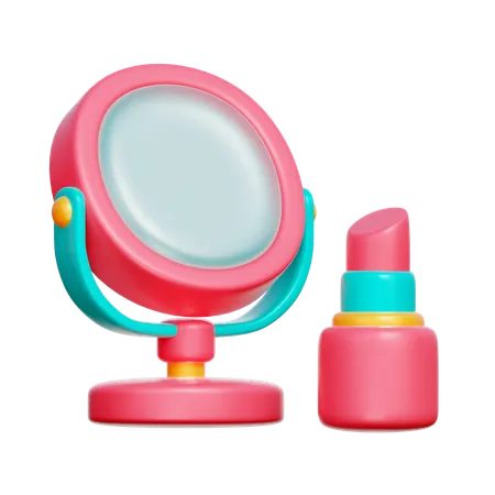 Lápiz labial y espejo  3D Icon