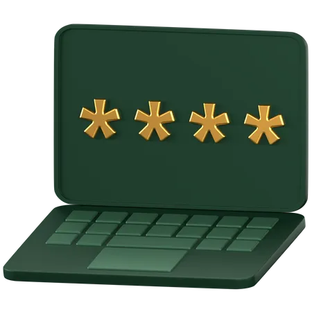 3 D Icon Of A Green Laptop With Password On Screen 3D Icon
