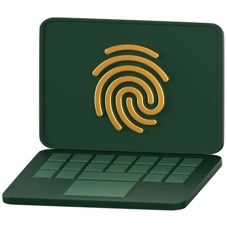 3 D Icon Of A Green Laptop With Fingerprint On Screen 3D Icon