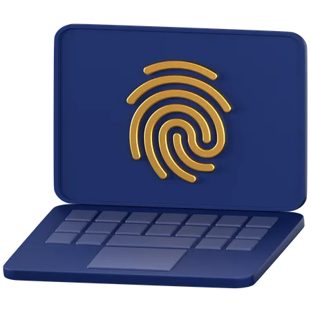 3 D Icon Of A Blue Laptop With Fingerprint On Screen 3D Icon