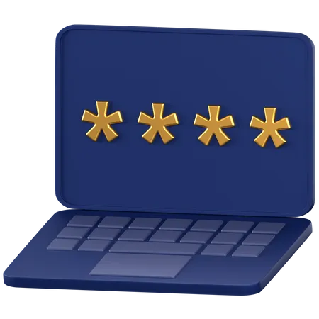 3 D Icon Of A Blue Laptop With Password On Screen 3D Icon