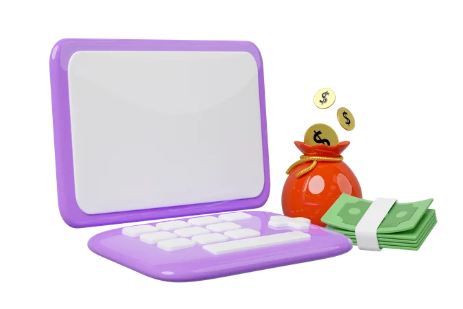 Laptop And Cash  3D Icon