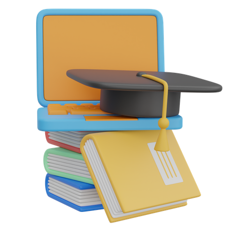 Laptop And Graduation Hat  3D Illustration