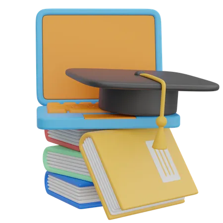 Laptop And Graduation Hat  3D Illustration