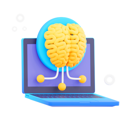 Laptop Brain Illustrations 3D Icon