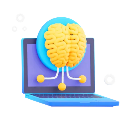 Laptop Brain Illustrations 3D Icon