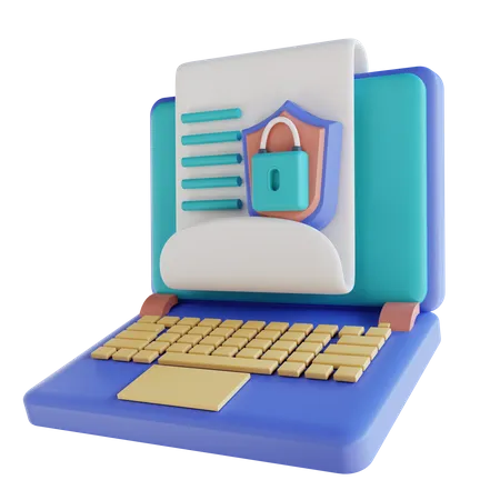 Laptop Document Security  3D Illustration