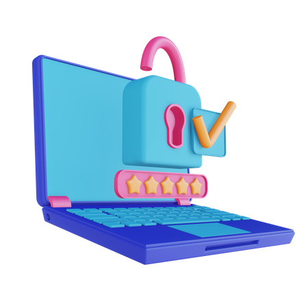 Login do laptop com sucesso  3D Illustration