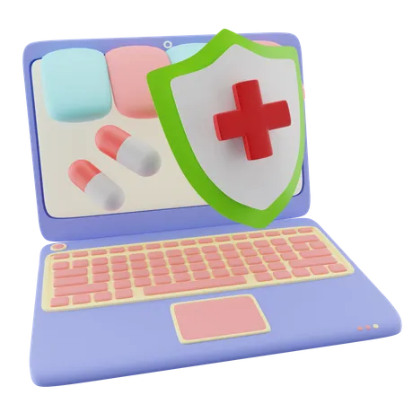 Laptop medical shield  3D Illustration