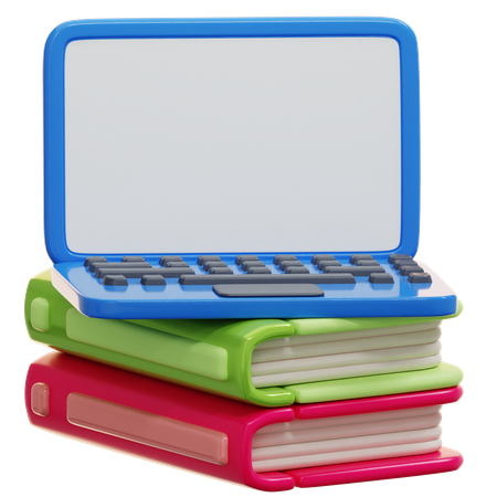 Laptop On Books  3D Icon