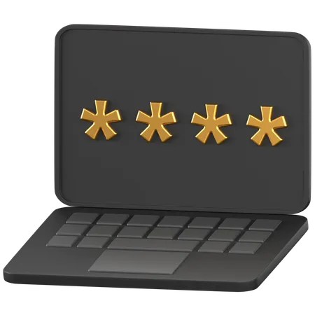 3 D Icon Of A Black Laptop With Password On Screen 3D Icon