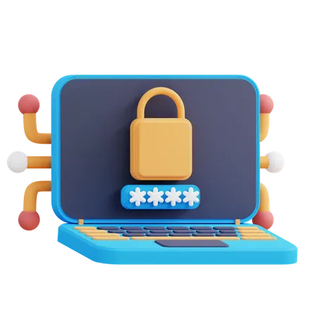 3 D Illustration Of Leptop Lock Security Password 3D Icon