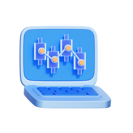 Laptop Trading Chart  3D Icon