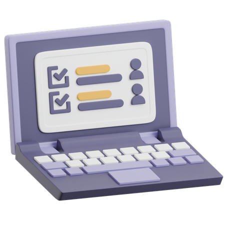 Laptop With Checklist And Profile  3D Icon