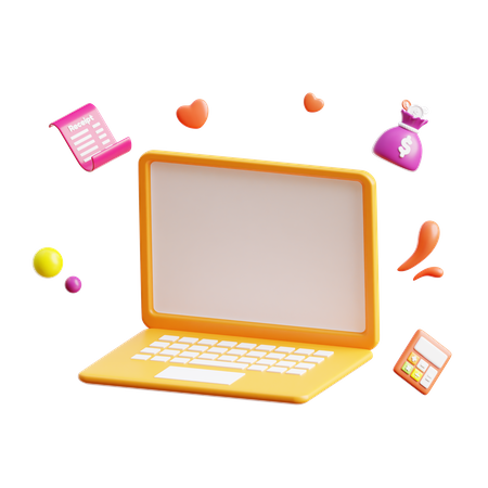 Laptop With Ecommerce Icons  3D Icon