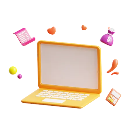 Laptop With Ecommerce Icons  3D Icon