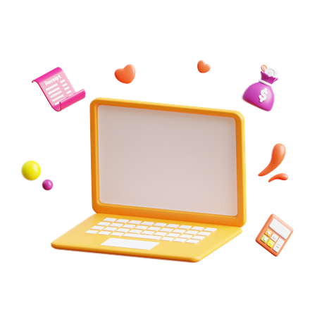Laptop With Ecommerce Icons 3D Icon