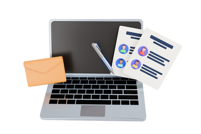 Laptop With Employee Profile  3D Icon