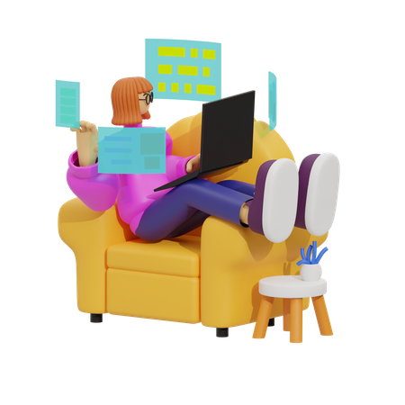 Laptops and Lounging, The Perfect Pair  3D Illustration