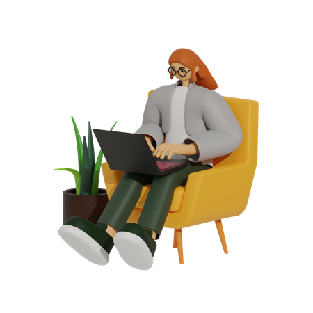 Laptops in der Lounge, das ultimative Home-Office-Setup  3D Illustration