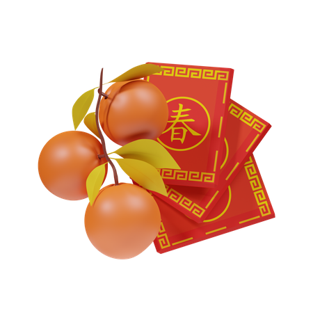 Laranjas chinesas e envelope  3D Icon