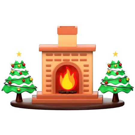 Lareira e pinheiro de natal  3D Icon