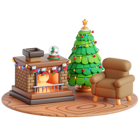 Lareira, Sofá e Árvore de Natal  3D Icon