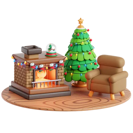 Lareira, Sofá e Árvore de Natal  3D Icon