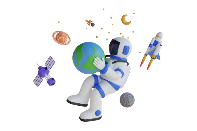 L'astronaute tient la Terre entre ses mains  3D Illustration