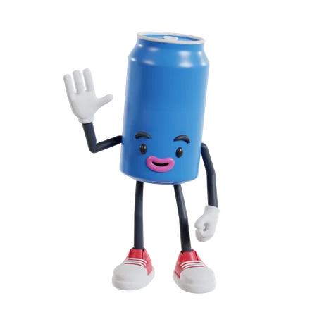 Personagem de latas de refrigerante acenando com a mão dizendo Oi  3D Illustration