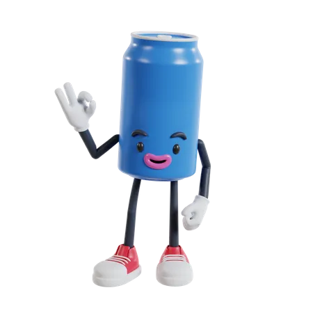 Personagem de latas de refrigerante mostrando o dedo gesto OK  3D Illustration