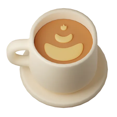 A Cup Of Cappuccino Coffee Latte Espresso Cartoon Style Isolated On A White Background 3 D Illustration 3D Icon