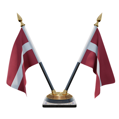 Latvia Double Desk Flag Stand  3D Illustration