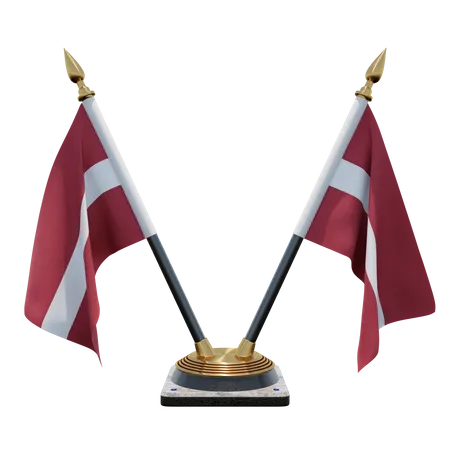 Latvia Double Desk Flag Stand  3D Illustration