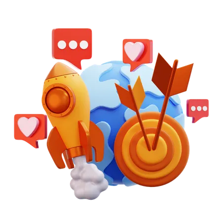 3 D Rendering Lauch Strategy Cartoon Style Illustration 3D Icon
