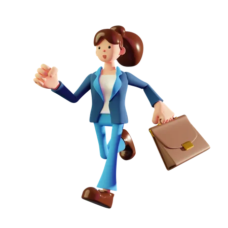 Laufende Geschäftsfrau mit Aktentasche  3D Illustration