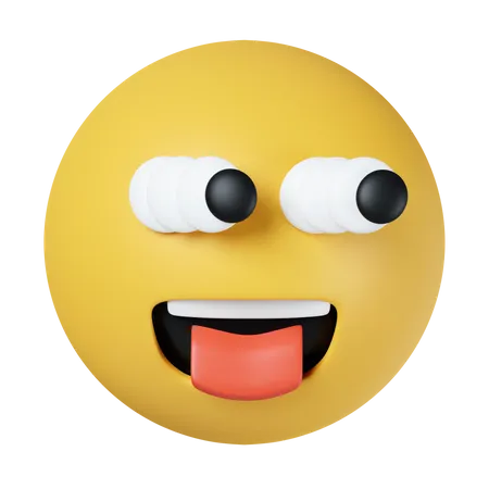 3 D Goofy Emoticon With Crazy Eyes And Tongue Out Yellow Face Emoji Icon Isolated On Gray Background 3 D Rendering Illustration Clipping Path 3D Icon
