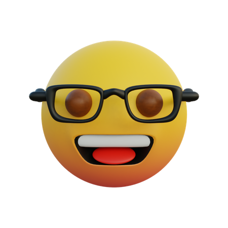 Laughing face emoticon wearing clear glasses 3D Illustration