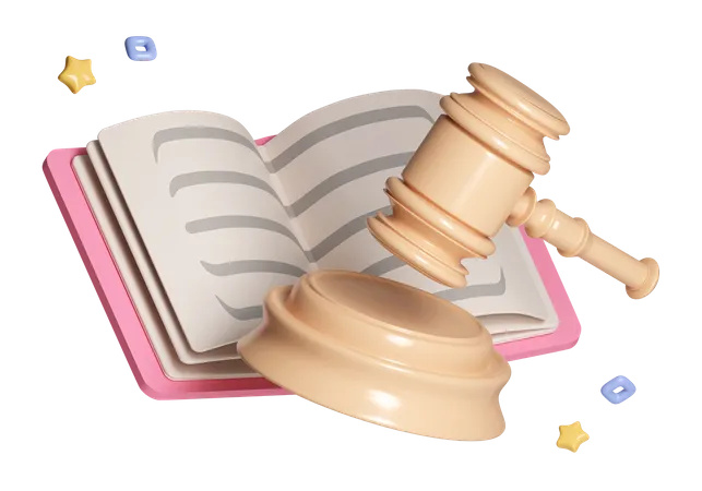 漫画の最小限の本判決ハンマー立法弁護士学習教育決定概念パステル背景、顧問、小槌、裁判官仲裁裁判所。 3 Dレンダリングイラスト 3D Icon