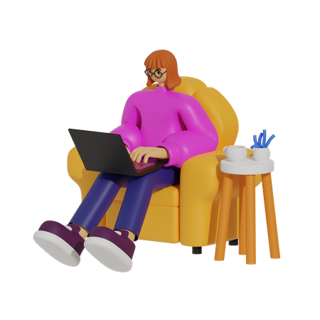 Lazy Days, Productive Ways, The Sofa-Based Work Revolution  3D Illustration