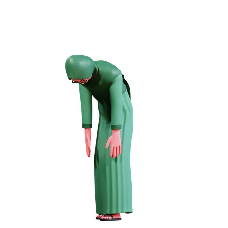 3 D Character Muslim Female With Green Clothes 3D Illustration
